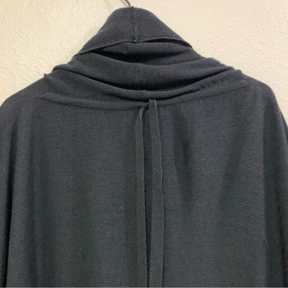 MAX STUDIO SILK BLEND HOODED CAPE WOMENS OS BLACK OPEN KNIT OPEN FRONT. - Picture 6 of 13